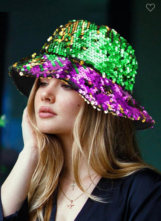 Mardi Gras Sequin Reversible Bucket Hat