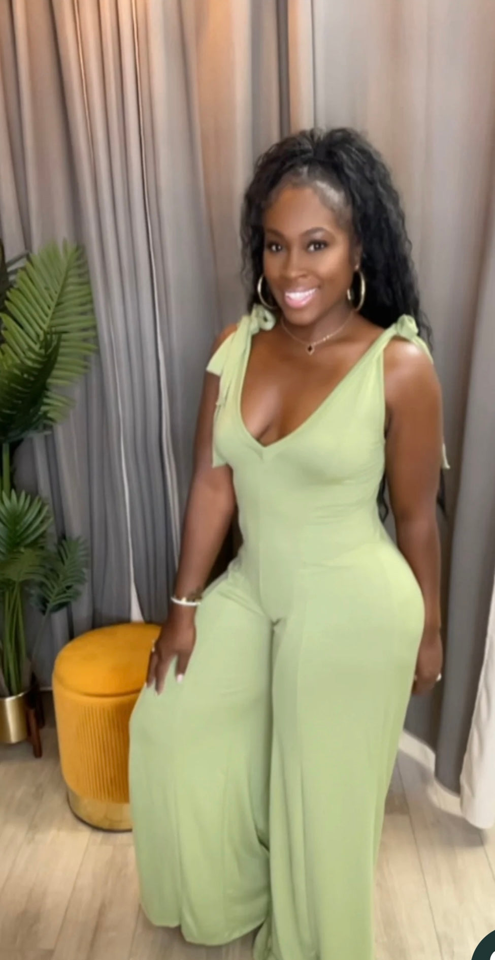 Brunch Baddie Jumpsuit  (Sage)