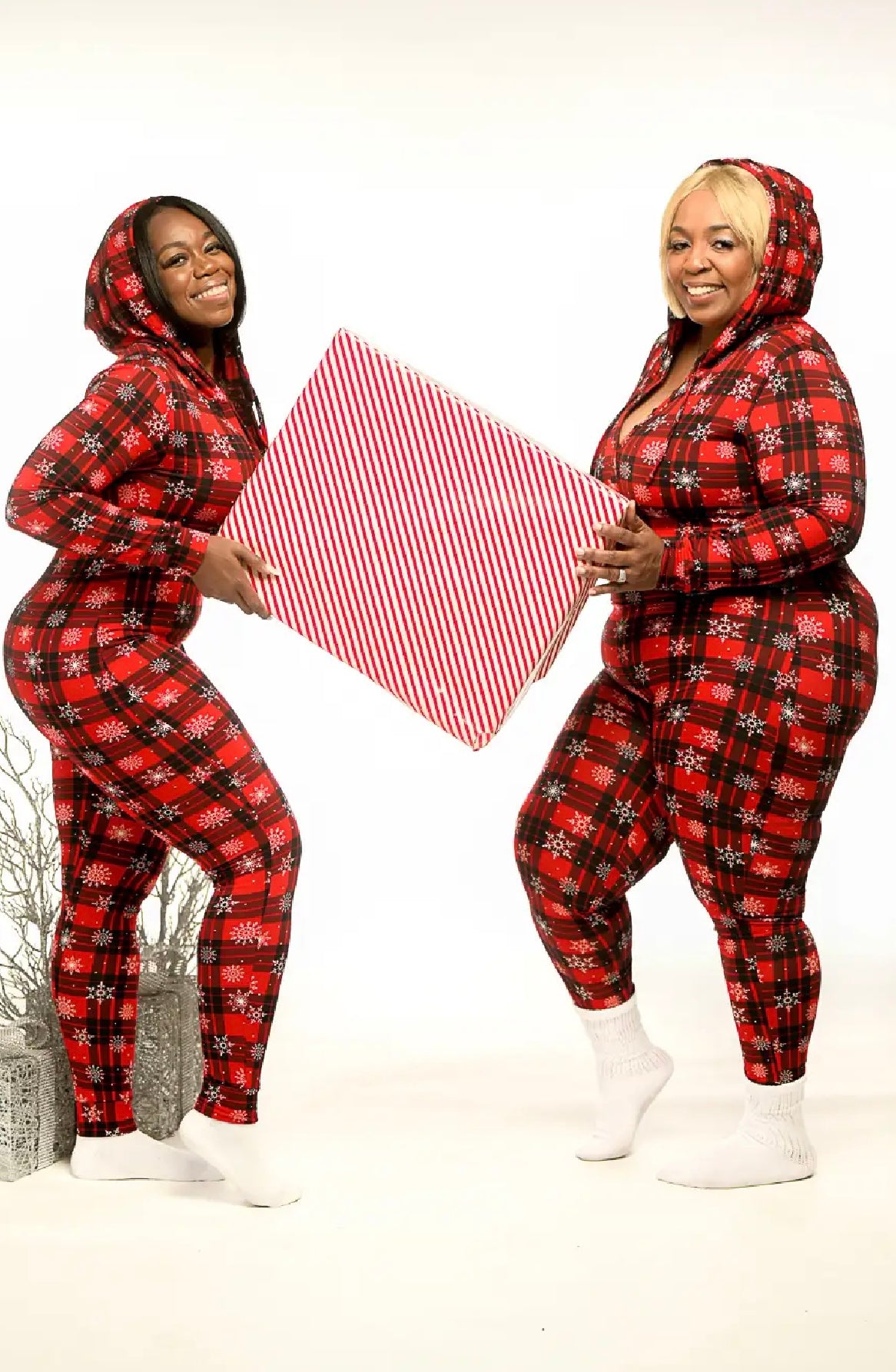 Red & Black Plaid Snowflake Christmas Hoodie Onesie (up to XL)