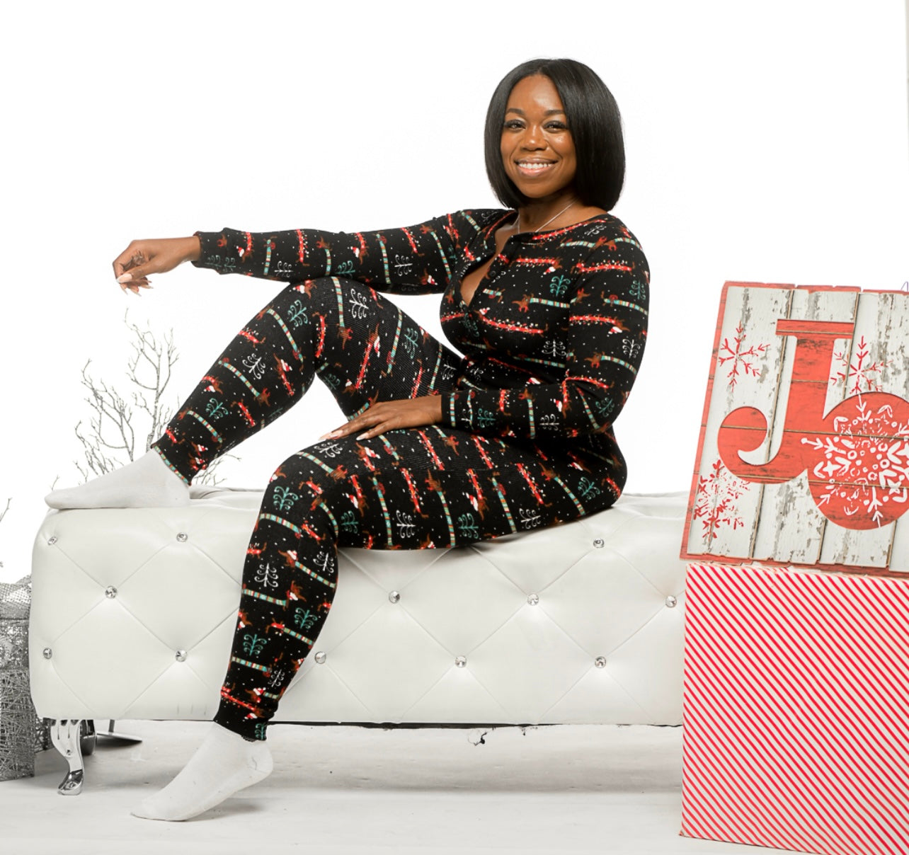 Black Sleigh Ribbed Christmas Onesie (up to XL)