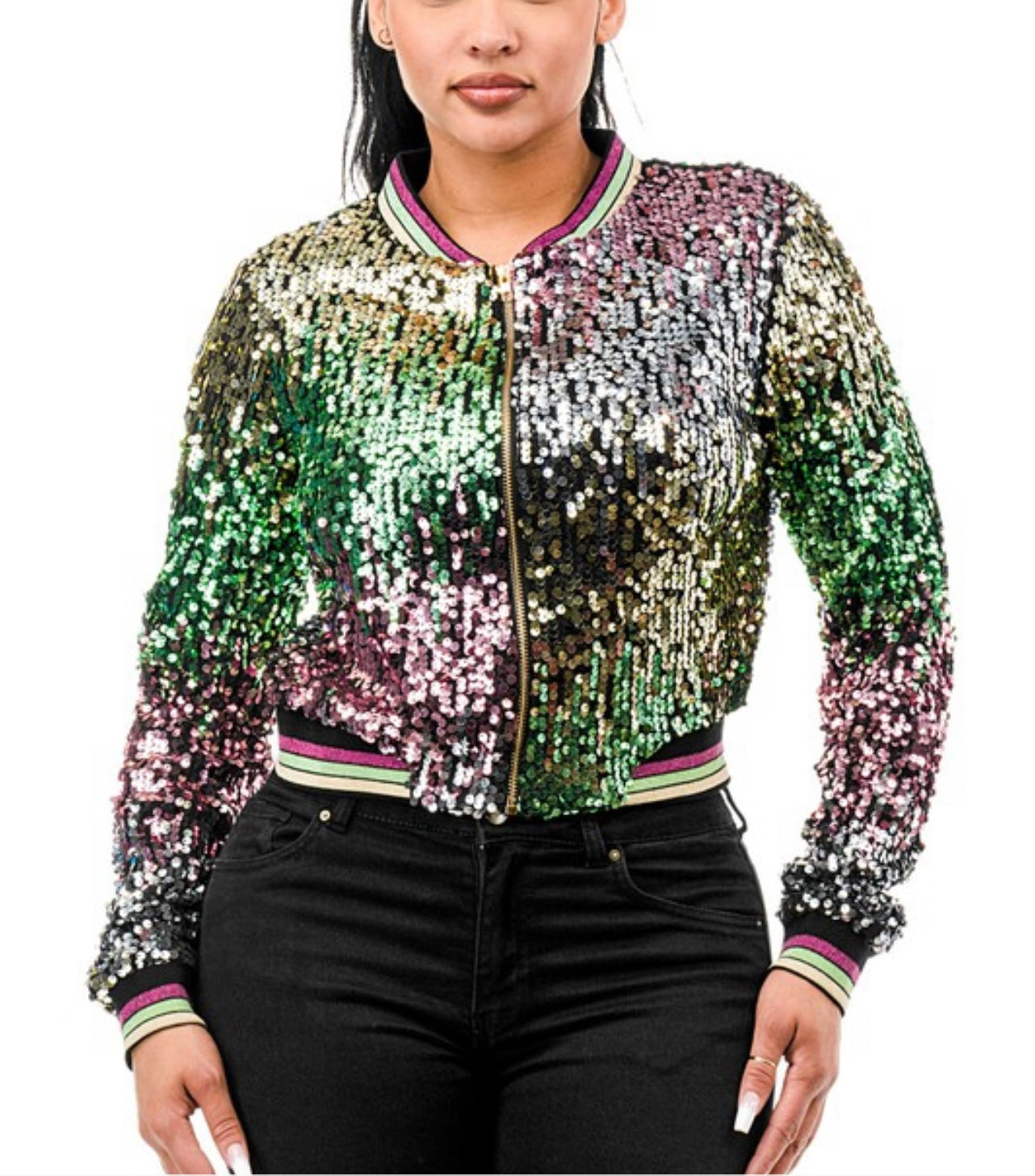 Rainbow Sequin Button Down Blouse- Kendry Collection Boutique