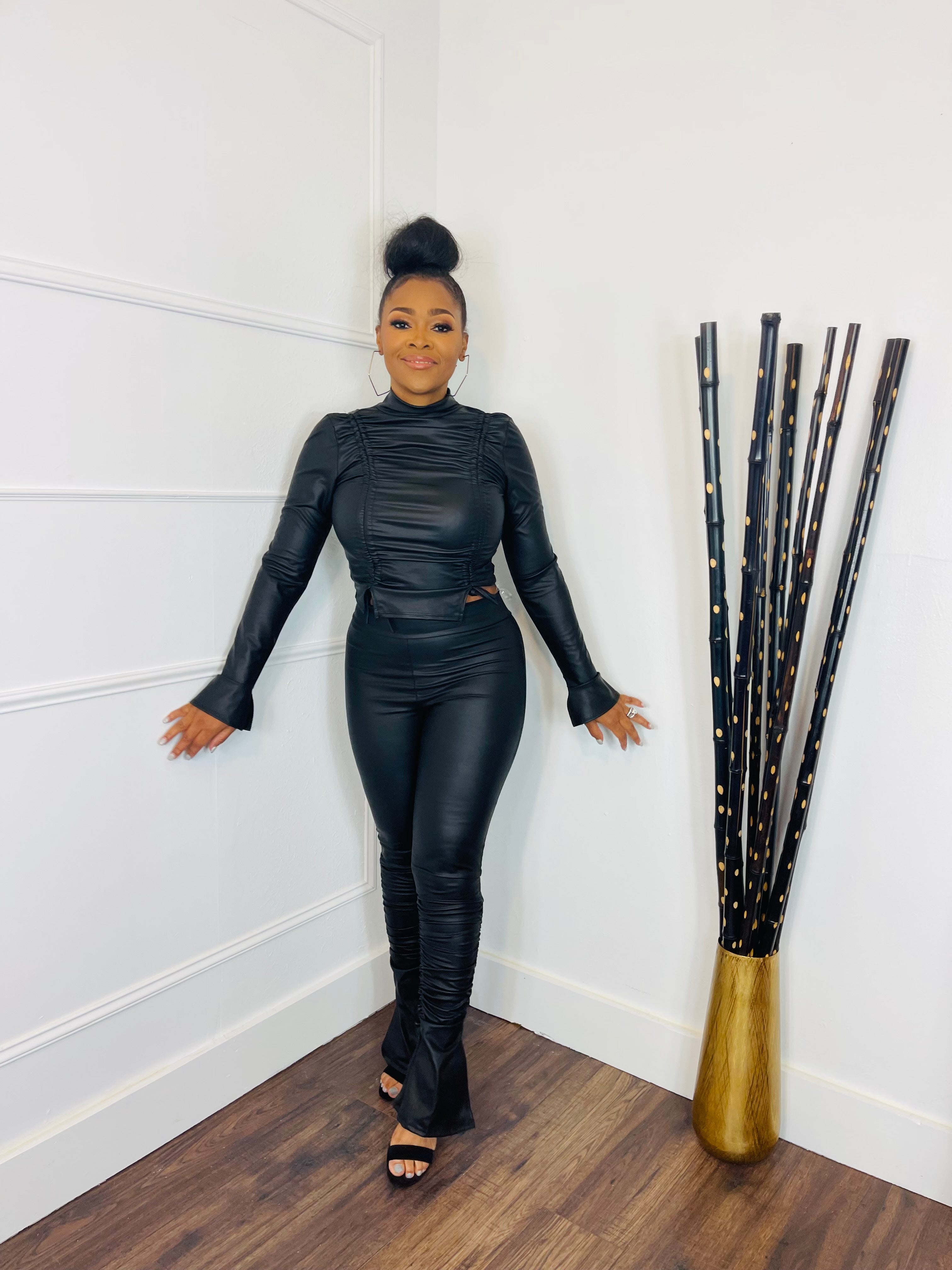 2 piece leather outfit best sale